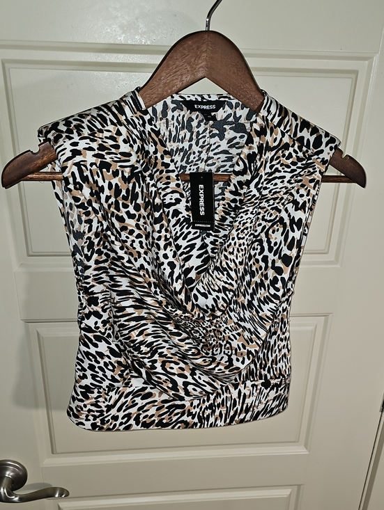 Express Tops - Express Leopard Print Drape Neck Camisole - Black & Tan Size XS. NWT